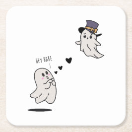 Posavasos Cuadrado De Papel Cute ghosts couple talking