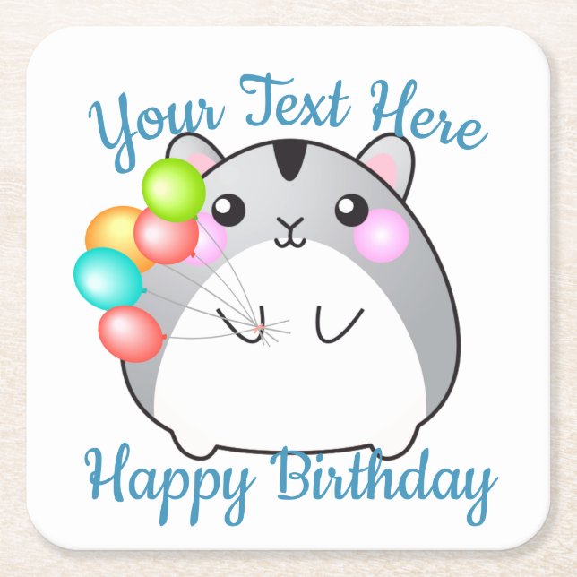Posavasos Cuadrado De Papel Cute Gray Kawaii Hamster (Anverso)