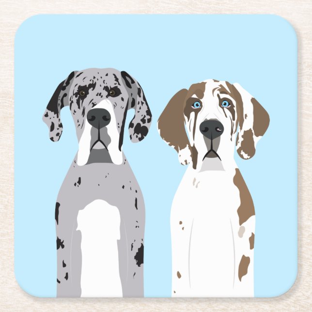 Posavasos Cuadrado De Papel Cute Great Dane Dogs Blue (Anverso)