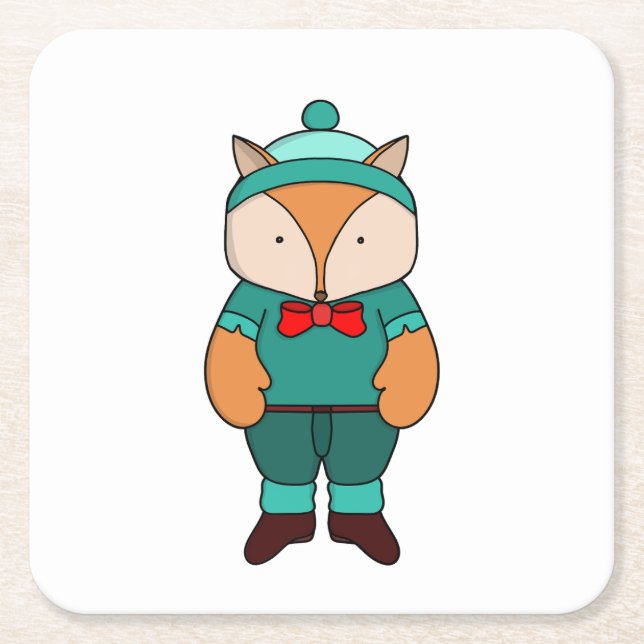 Posavasos Cuadrado De Papel Cute green fox (Anverso)