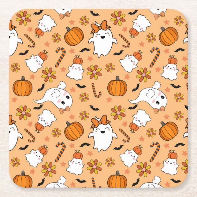 Posavasos Cuadrado De Papel Cute Halloween (Anverso)