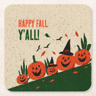 Posavasos Cuadrado De Papel Cute Happy Fall Y'all Sombrero de Bruja de Calabaz