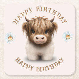 Posavasos Cuadrado De Papel Cute Highlands Escocia Cow