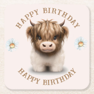 Posavasos Cuadrado De Papel Cute Highlands Escocia Cow