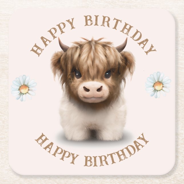 Posavasos Cuadrado De Papel Cute Highlands Escocia Cow (Anverso)