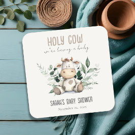Posavasos Cuadrado De Papel Cute Holy Cow Foliage Pastel Neutral Baby Shower
