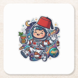 Posavasos Cuadrado De Papel Cute Kawaii Astronauta Marroquí Sticker de Té de M