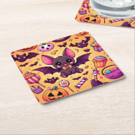 Posavasos Cuadrado De Papel Cute kawaii bat candy halloween