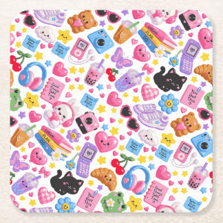 Posavasos Cuadrado De Papel Cute Kawaii Y2K Estética Patrón Sin Costuras – Ros