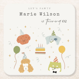 Posavasos Cuadrado De Papel Cute Kids Pawty Puppy Perros De Cualquier Edad Cum