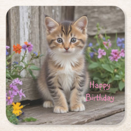 Posavasos Cuadrado De Papel Cute Kitten