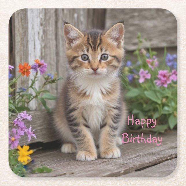 Posavasos Cuadrado De Papel Cute Kitten (Anverso)