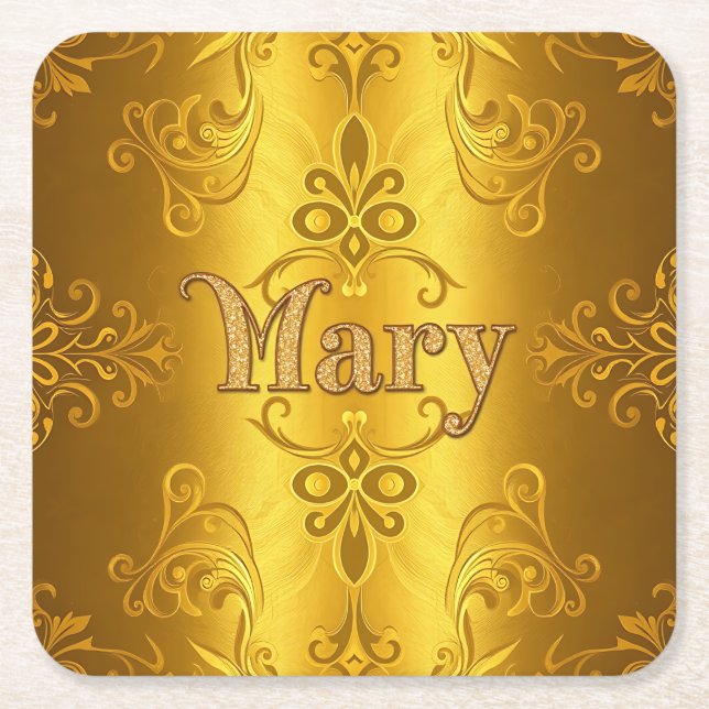 Posavasos Cuadrado De Papel Cute Mary Name Relieve metalizado dorado Coaster (Anverso)