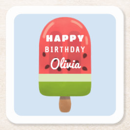 Posavasos Cuadrado De Papel Cute Melon Popsicle Happy Birday