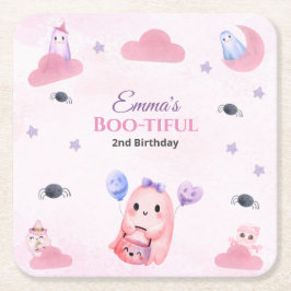 Posavasos Cuadrado De Papel Cute Pastel Ghost acuarela Halloween