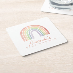 Posavasos Cuadrado De Papel Cute Pastel Watercolor Arcoiris Baby Shower