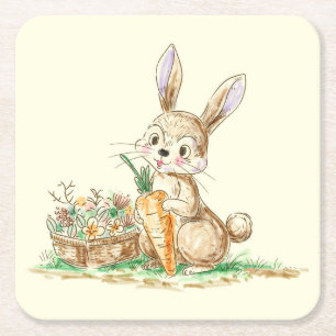Posavasos Cuadrado De Papel Cute Personalizado Bunny Rabbit Sketch