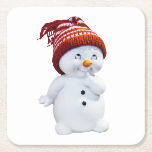 POSAVASOS CUADRADO DE PAPEL CUTE PLAYFUL SNOWMAN