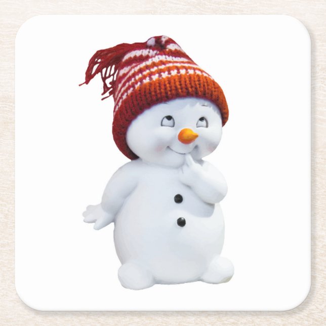 POSAVASOS CUADRADO DE PAPEL CUTE PLAYFUL SNOWMAN (Anverso)