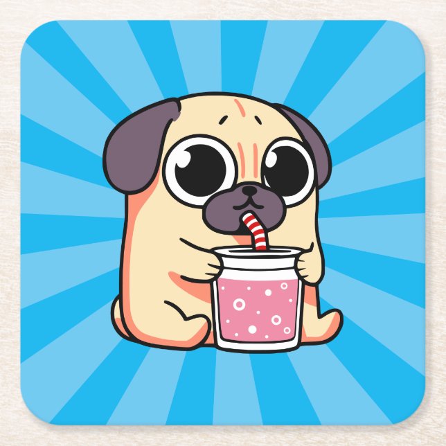 Posavasos Cuadrado De Papel Cute Pug (Anverso)