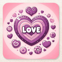 Cute Purple Love Hearts Coaster Set