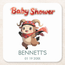 Posavasos Cuadrado De Papel Cute Ram Winter Baby Shower Coaster