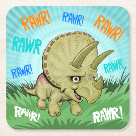 Posavasos Cuadrado De Papel Cute RAWR Triceratops