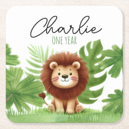 Posavasos Cuadrado De Papel Cute Safari Lion Birthday