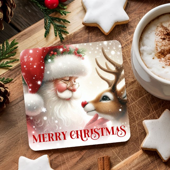 Posavasos Cuadrado De Papel Cute Santa and Rudolph Festive Holiday Coasters (Cute Santa and Rudolph Festive Holiday Coasters)