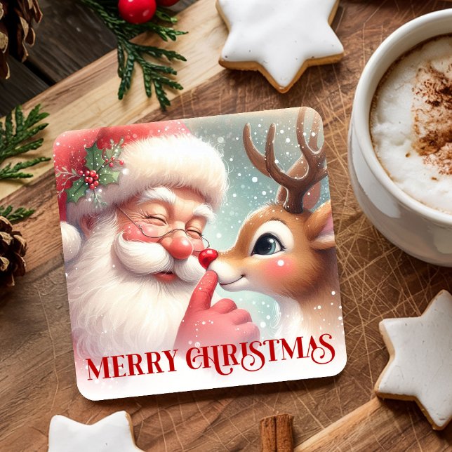 Posavasos Cuadrado De Papel Cute Santa Rudolph Xmas Coaster Kids Cartoon Art (Cute Santa Rudolph Xmas Coaster Kids Cartoon Art

)