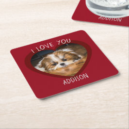 Posavasos Cuadrado De Papel Cute shih tzu love Valentine heart photo