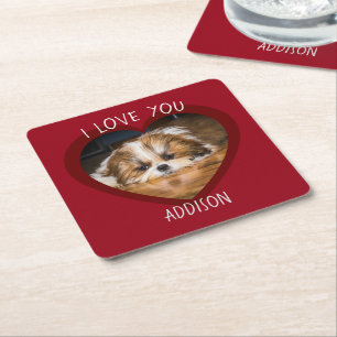 Posavasos Cuadrado De Papel Cute shih tzu love Valentine heart photo
