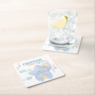 Posavasos Cuadrado De Papel Cute Sleeping Teddy Bear Baby Boy Natal Stats