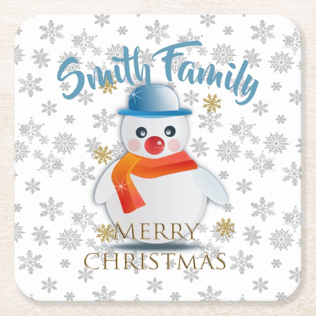 Posavasos Cuadrado De Papel Cute Snowman (Anverso)