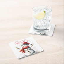 Cute Snowman invierno acuarela Feliz Navidad