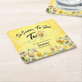 Posavasos Cuadrado De Papel Cute Sweet To Bee Two Wildflower 1st birthday