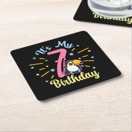 Posavasos Cuadrado De Papel Cute Toucan 7 cumpleaños Chica de parto de 7 años