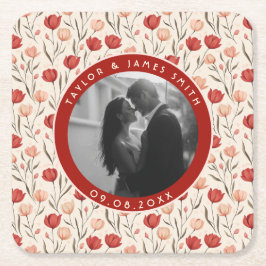 Posavasos Cuadrado De Papel Cute Tulip Budget Wedding Coaster