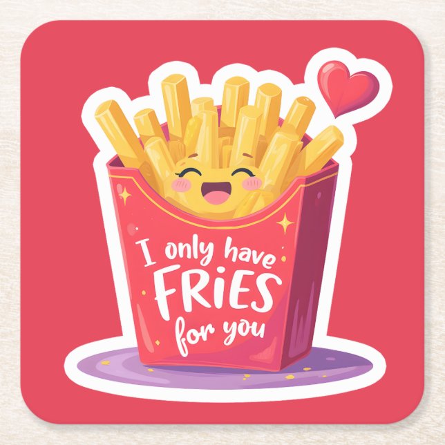 Posavasos Cuadrado De Papel Cute Valentine French Fries Pun (Anverso)