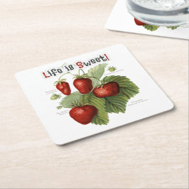 Posavasos Cuadrado De Papel Cute Vintage Fresa Variedades La vida es dulce