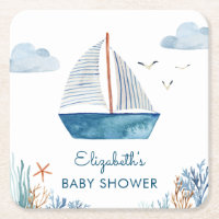 Cute Watercolor Bote Nautical Baby Shower