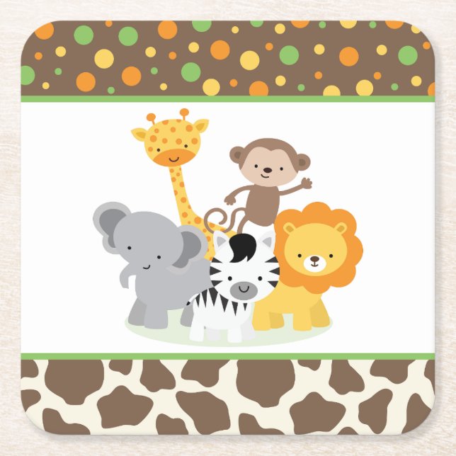 Posavasos Cuadrado De Papel Cute Wild Jungle Animals Modern Paper Coaster (Anverso)