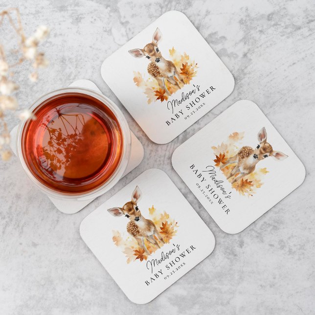 Posavasos Cuadrado De Papel Cute Woodland Deer Fall Baby Shower (Subido por el creador)