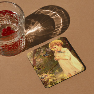 Posavasos Cuadrado De Papel Cutie del Victorian con los pájaros