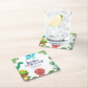 Posavasos Cuadrado De Papel Cuto pequeño Dino Baby Shower