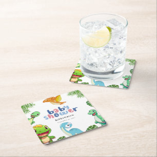 Posavasos Cuadrado De Papel Cuto pequeño Dino Baby Shower