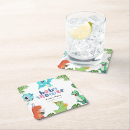 Posavasos Cuadrado De Papel Cuto pequeño Dino Baby Shower
