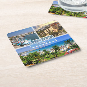 Posavasos Cuadrado De Papel CY Cyprus - Ayia Napa - Harbour - Nelia Beach -