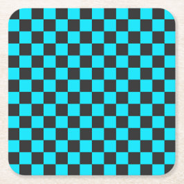 Posavasos Cuadrado De Papel Cyan and charcoal checkerboard pattern
