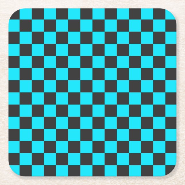 Posavasos Cuadrado De Papel Cyan and charcoal checkerboard pattern (Anverso)